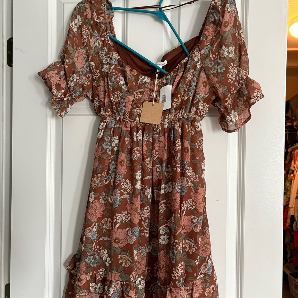 Floral Brown and Pink Dress